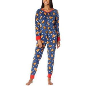 Christmas Adult Pajama Full Zipper Gingerbread Cookie Print Size 1X